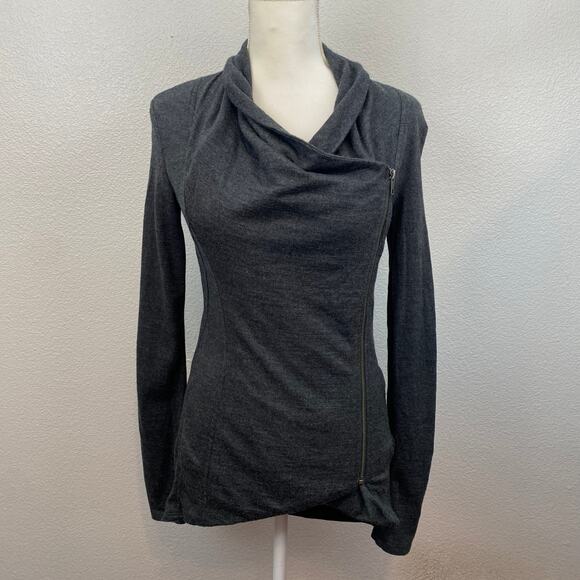 Helmut Lang 100% Wool Gray Asymmetrical Moto Villous Full Zip Sweater Jacket - Picture 6 of 11